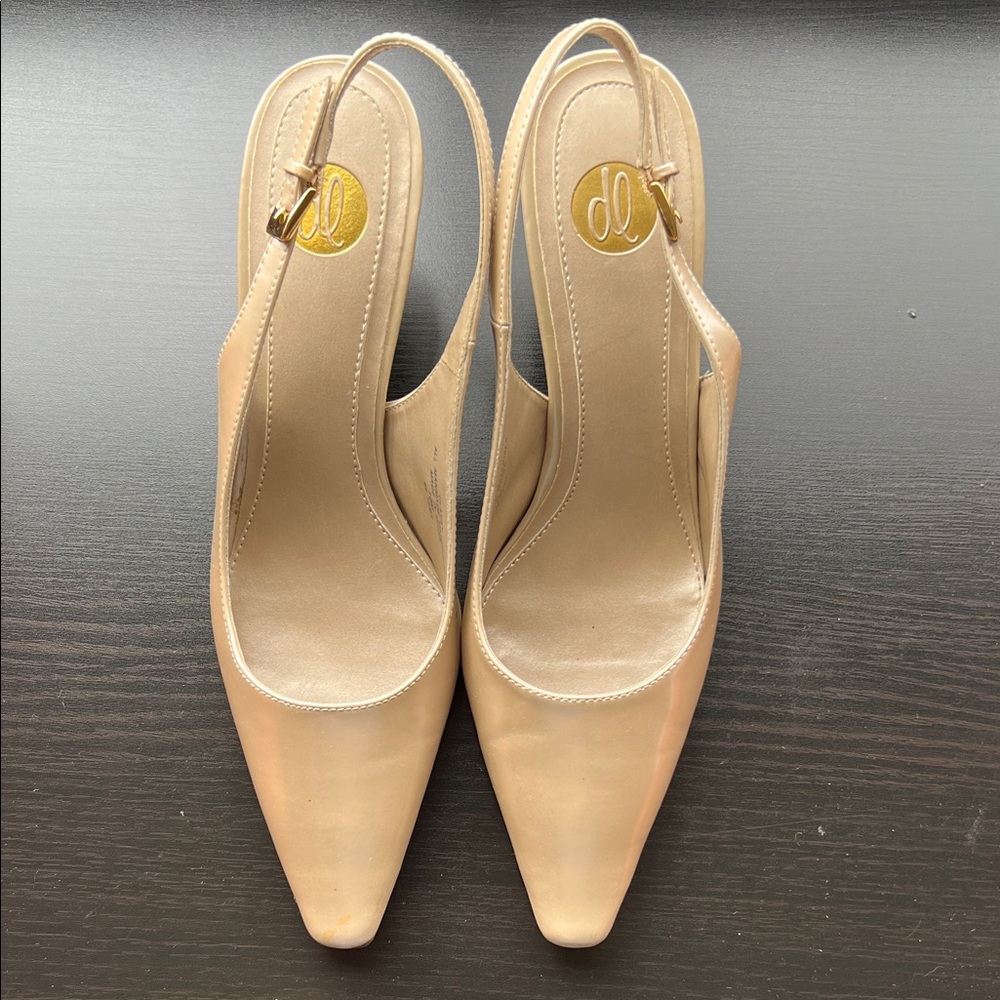 Neutral Beige Pointed-Toe Slingback Heels